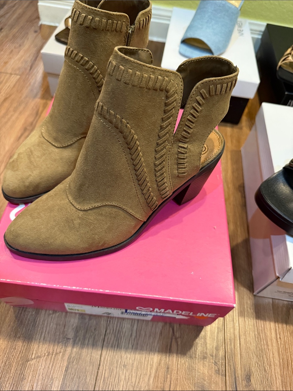 Madeline Tan Cutout Suede Ankle Booties